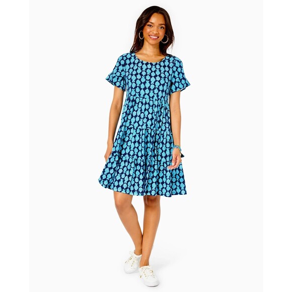 Lilly Pulitzer Jodee Short Sleeve Swing Dress Cotton Printed Ruffle XS 282110 - Picture 2 of 8